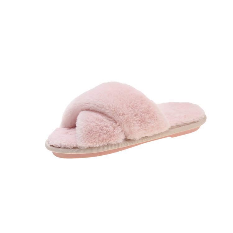 Autumn and winter furry fashion home cross open toe outdoor fur slippers for women flat non-slip cotton slippers warm women's shoes - Image 5