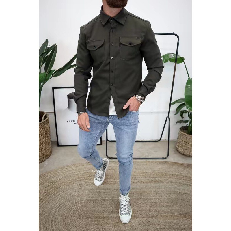 2024 European and American cross-border foreign trade Amazon autumn and winter new European and American men's clothing youth casual men's shirt spot grinding - Image 9