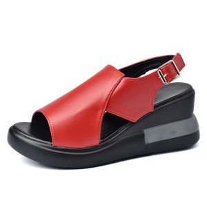 Thick-soled wedge sandals women's 2021 new summer high-heeled fish mouth women's shoes soft leather increased platform shoes