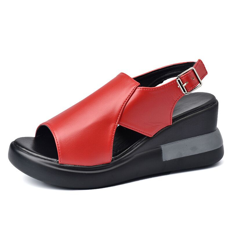 Thick-soled wedge sandals women's 2021 new summer high-heeled fish mouth women's shoes soft leather increased platform shoes