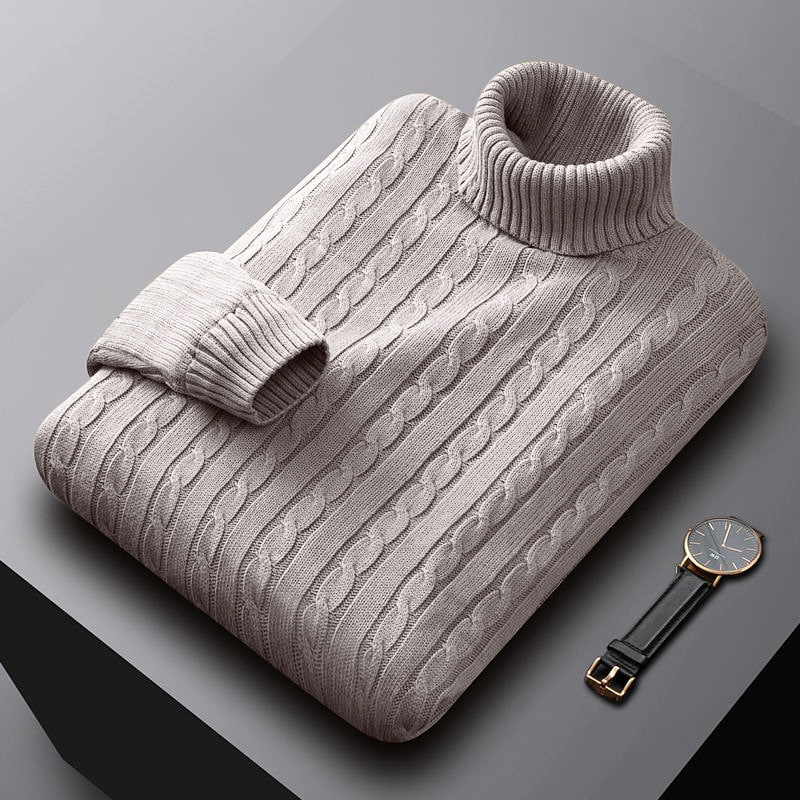 Foreign trade solid color sweater men's turtleneck jacket trendy Korean version loose plus size casual all-match knitted pullover - Image 13