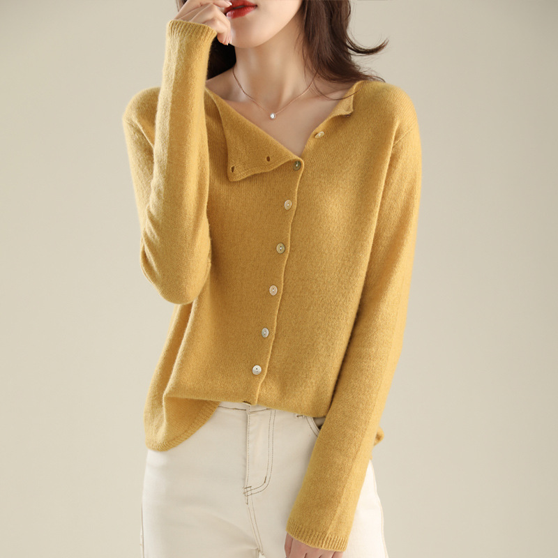 No collision ~ 2024 autumn single-breasted cardigan women's low round neck thin knitted outer long-sleeved top - Image 2