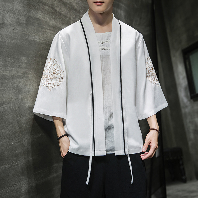 AliExpress new Chinese style round dragon embroidery three-quarter sleeve cardigan Hanfu sunscreen clothing men's Japanese loose jacket men - Image 21