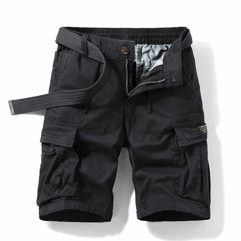 Men's high-end pure cotton work shorts, summer loose fit, multi-pocket elastic waist with drawstring belt, versatile casual five-point pants - Image 7