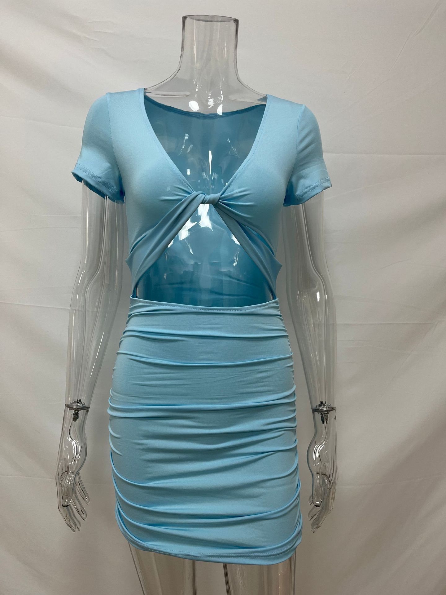 2024 Amazon cross-border women's short-sleeved summer foreign trade wholesale European and American sexy V-neck waist-revealing hip dress - Image 11