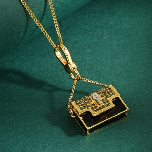 High-end enamel-glazed cross-border, diamond-encrusted black handbag with lipstick pendant necklace, exquisite charm.