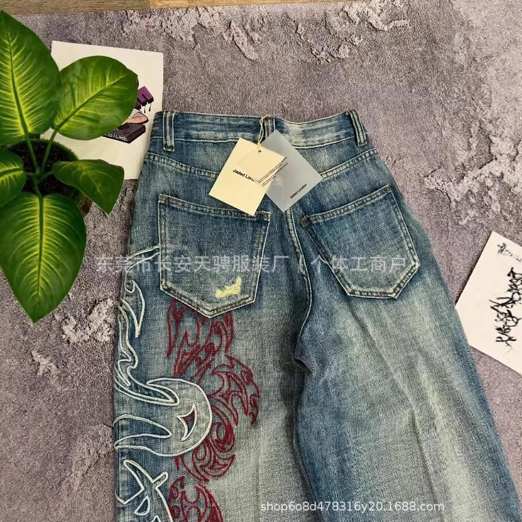 Cross-border trade trendy versatile fashion minimalist cross-border trade trendy embroidered jeans retro washed street style - Image 2