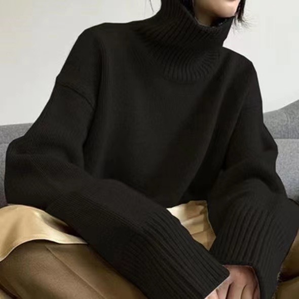 Customizable European and American cross-border high-neck sweater, 2026 autumn and winter loose-fitting versatile knit pullover style women's base layer. - Image 11