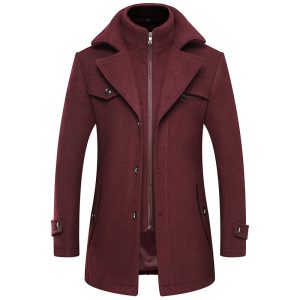 Cross-border wholesale autumn and winter new double-collar woolen coat men's thickened large size windbreaker men's woolen woolen coat for men
