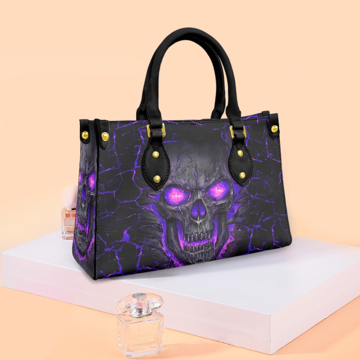 Women's bag cross-border independent station trendy skull print bag fashionable and generous ladies PU hand carry light commuter bag - Image 3