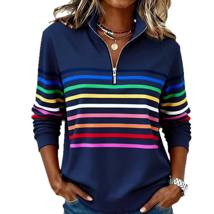 2026 Foreign Trade Cross-Border European and American Independent Website Amazon Autumn/Winter Half-Zip Hoodie 3D Digital Print Women's Top - Image 5