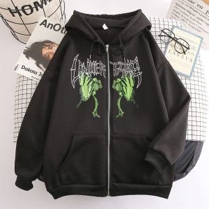 Skull Butterfly Street Hip Hop Gothic Harajuku Y2k Black Zip Hoodie Women Harajuku Jacket Sweater Women