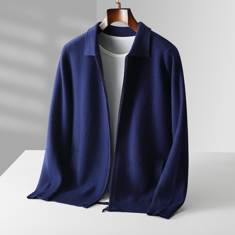 Autumn and winter new Australian wool cardigan men's loose outer wear lapel thickened large size knitted zipper cardigan wholesale - Image 10