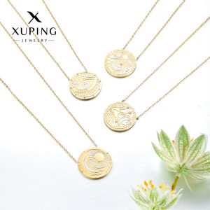 Xuping Stainless Steel 14k Plated Simple and Unique Necklace with Niche Design and Geometric Round Engraving - Wholesale Women's Necklace
