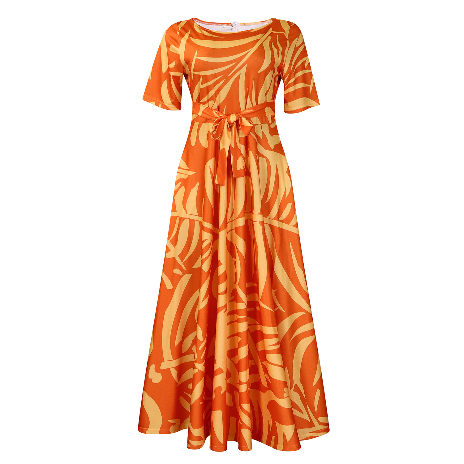 D3266 Cross-border Women's Clothing 2024 New Fashionable and Elegant Tie-waist Plus Size Short Sleeve Full Skirt Dress (Foreign Trade) - Image 20