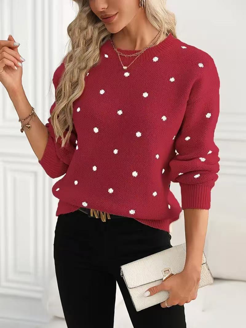 Popular European and American style polka dot knit sweater, sweet round neck long-sleeved top, fashionable and versatile pullover sweater for autumn and winter. - Image 11