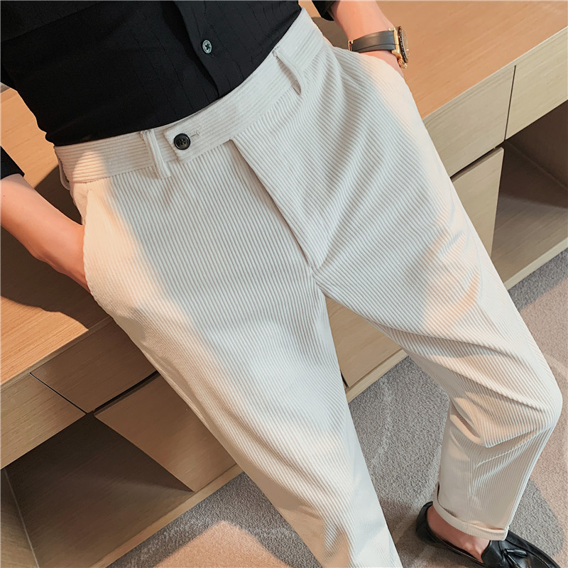 2023 Men's Casual Long Trousers, Autumn/Winter Thickened Corduroy Suit Trousers, Slim Fit, Korean Style Trendy Suit Trousers - Image 4
