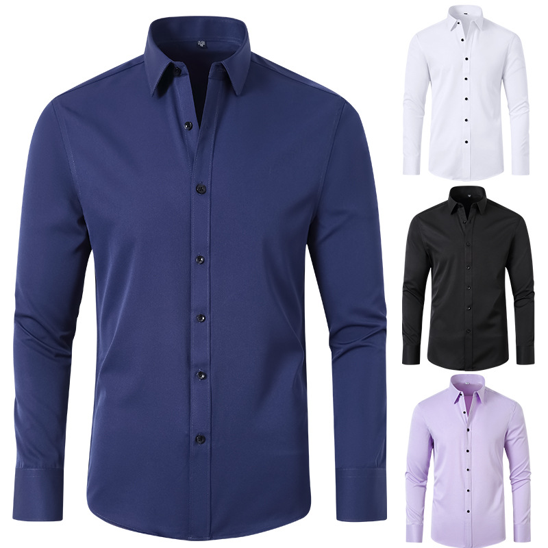 Jia Na Apparel Cross-Border Hot Selling Men's Long-Sleeve Shirt, Elastic, Wrinkle-Resistant, Business Casual Plus Size Shirt for Men - Image 2