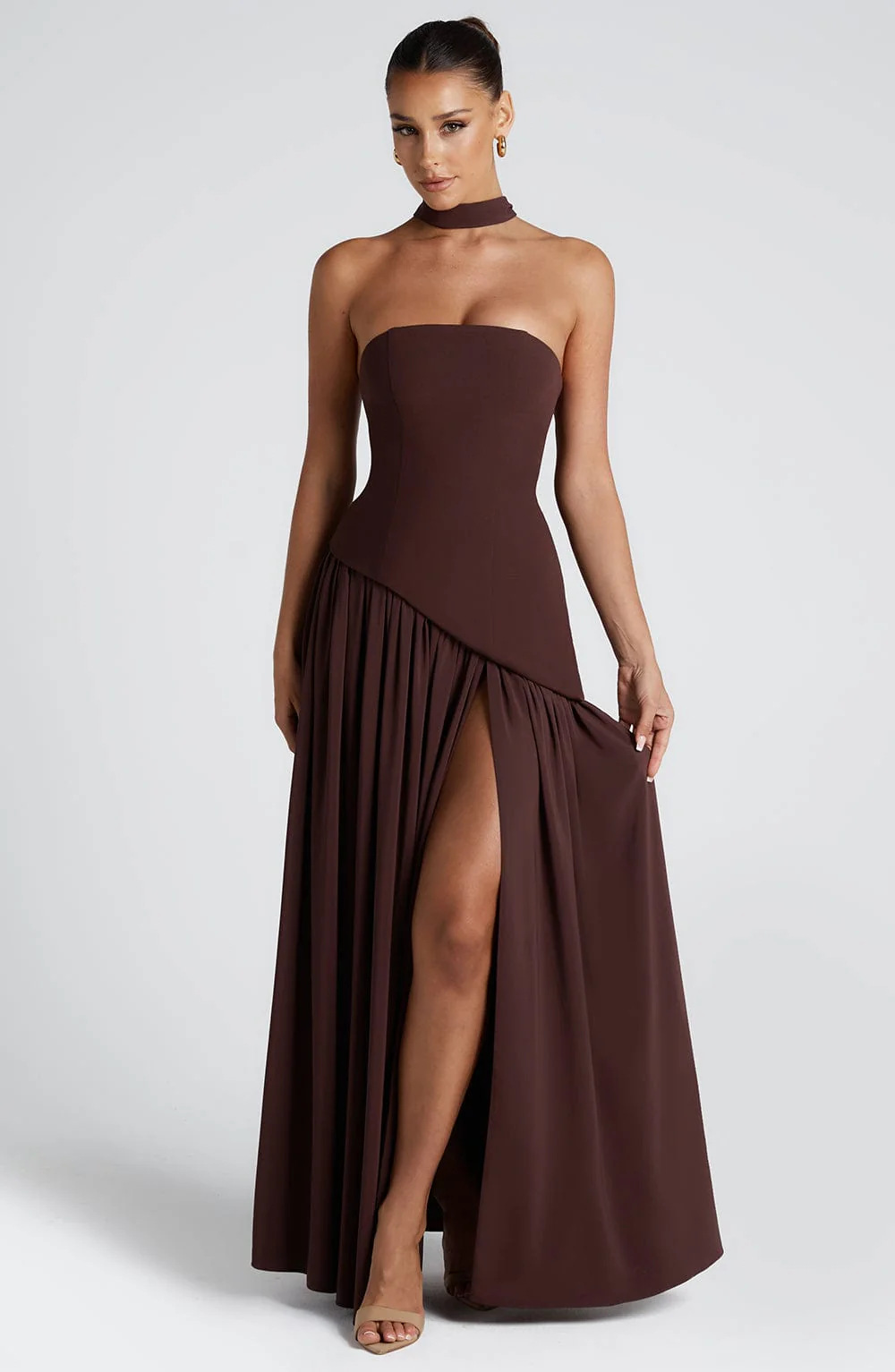 2025 European and American cross-border women's clothing tube top solid color slit dress fashionable sexy backless high slit long skirt new style - Image 9