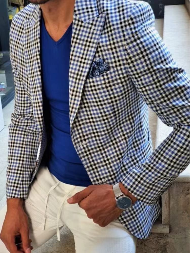 Cross-border foreign trade hot-selling spring and autumn new digital printing plaid men's casual suits and casual jackets - Image 7