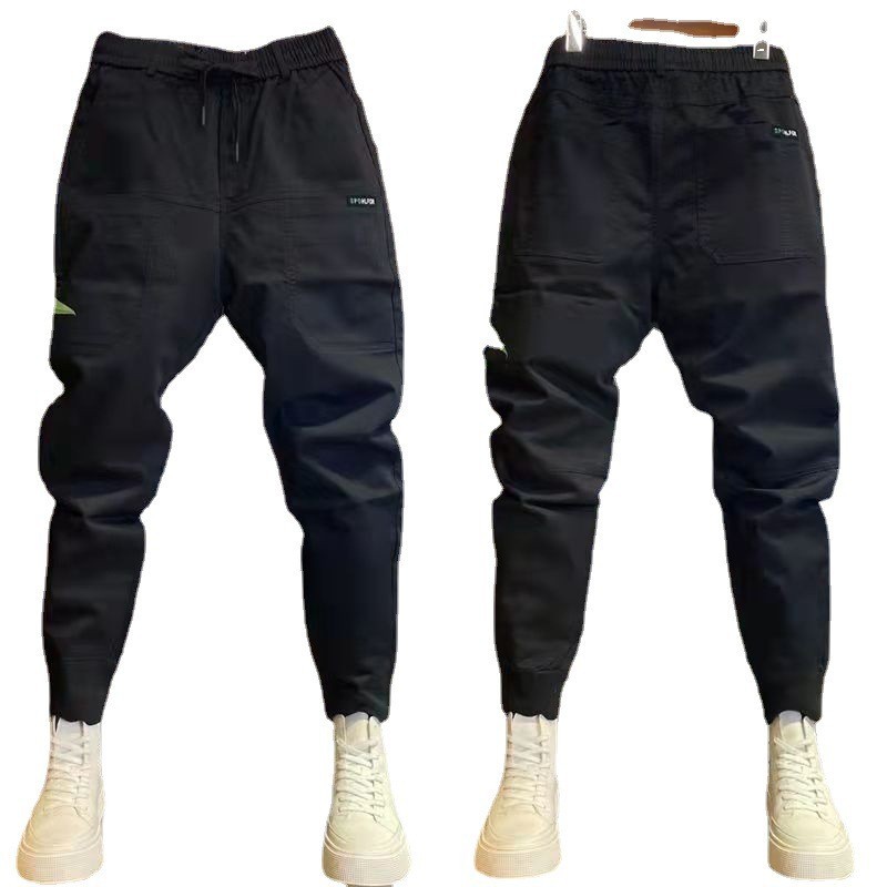 2022 Summer Ice Silk Spliced Six Pockets Embroidered High Elastic Men's Casual Pants Douyin Kuaishou Internet Celebrity Casual Pint Pants - Image 11