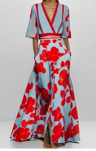 2025 European and American foreign trade Amazon fashion elegant temperament V-neck women's printed tie-waist full skirt dress - Image 13