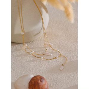 European and American cross-border popular imitation pearl beaded layered necklace stainless steel choker, fashionable and simple jewelry, new style for women. moq 5 pieces