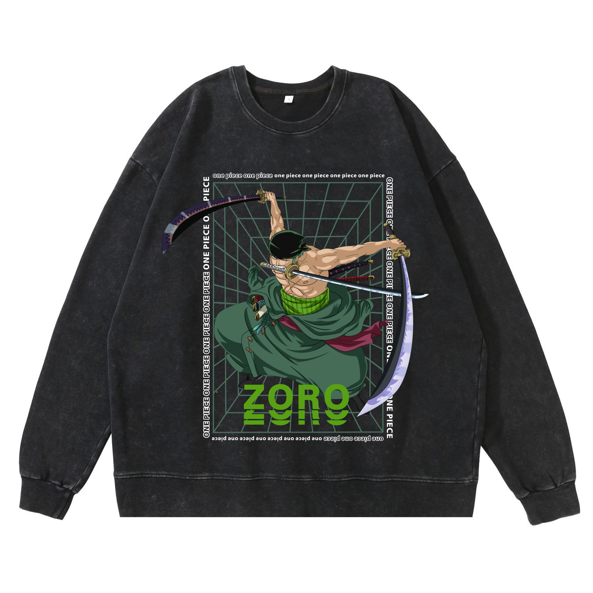 360g heavy washed retro sweatshirt street hip-hop anime American style pirate Luffy Zoro cotton autumn sweatshirt - Image 27