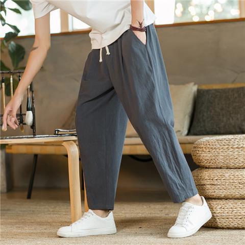Nine-point trousers men's summer thin cotton and linen trousers loose straight large size casual trousers Chinese style men's trousers cotton and linen trousers - Image 9