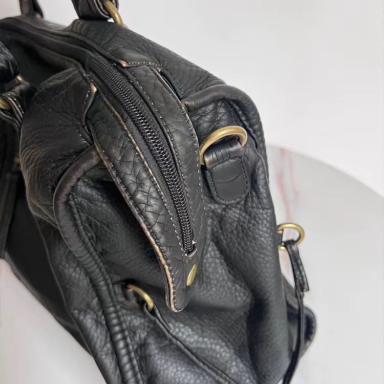 French retro motorcycle bag shoulder messenger bag tote bag large bag women's large capacity bag washed bag soft leather bag European - Image 5