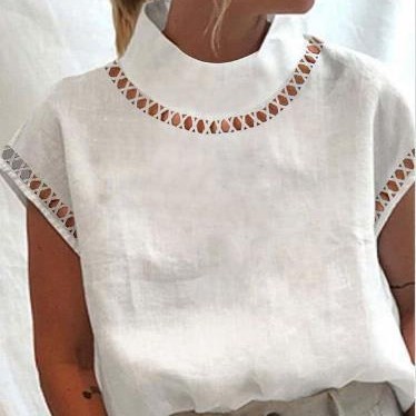 Amazon wish AliExpress 2022 new European and American women's pullover solid color lace slim stand collar shirt - Image 5