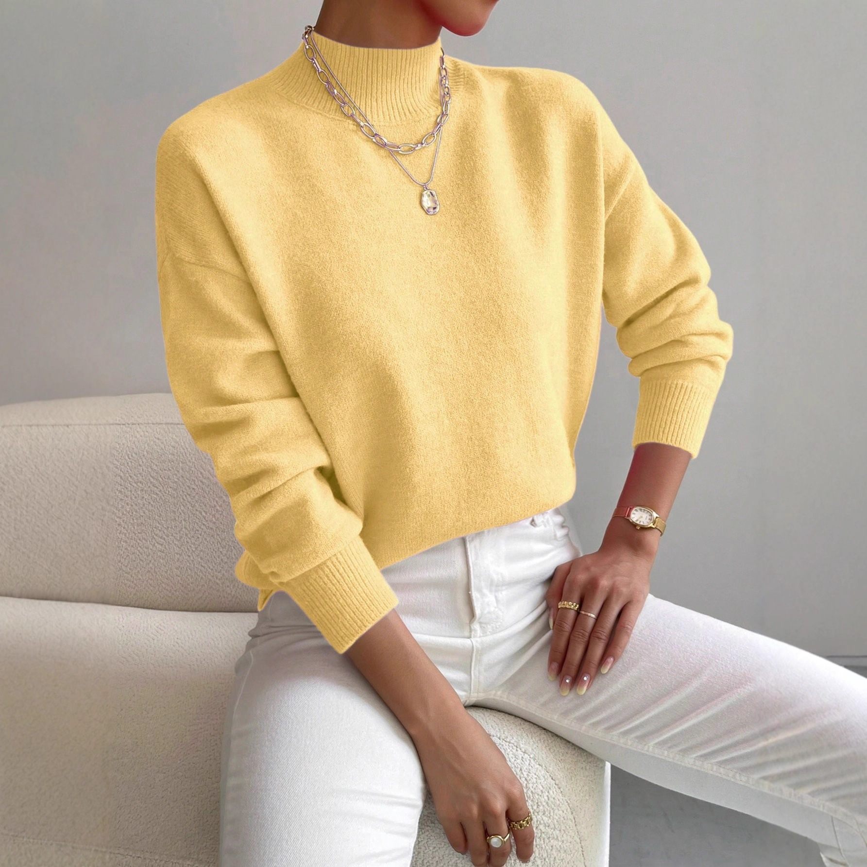 Cross-border autumn and winter turtleneck pullover long-sleeved sweater Amazon foreign trade women's fashion solid color loose knitted top - Image 2