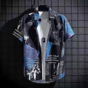 Retro Print Cuban-Collar Shirt