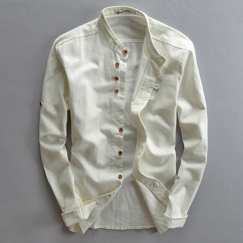 2024 autumn and winter new men's casual linen shirt Chinese style stand-up collar independent station wish cotton and linen shirt - Image 3