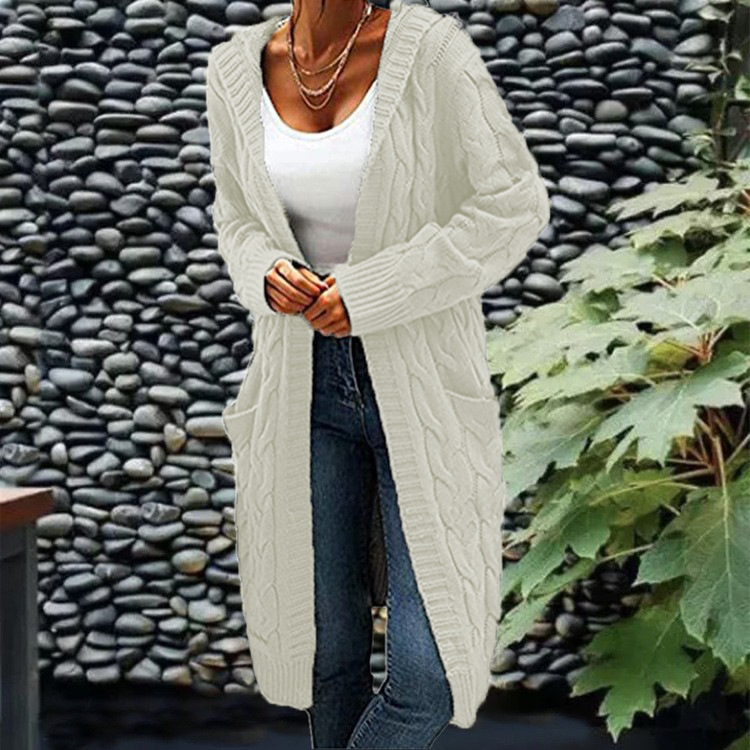 New cross-border e-commerce product, European and American foreign trade, Amazon, solid color loose knitted cardigan, chunky cable knit mid-length sweater coat for women. - Image 12