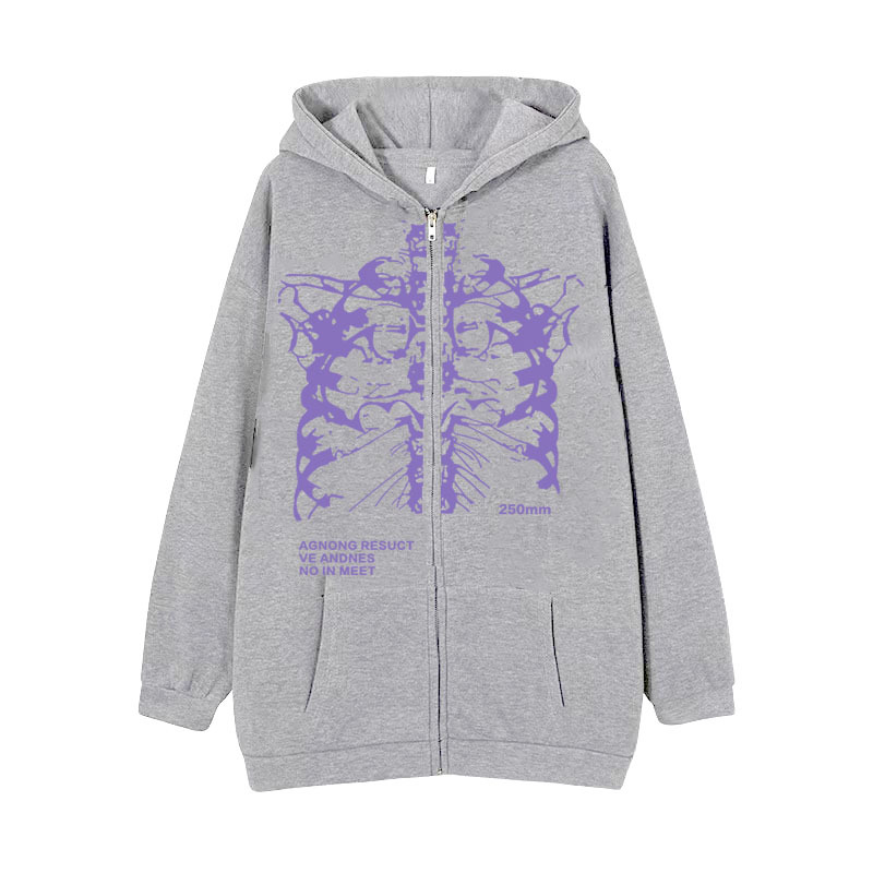 New arrival Skull Wings Hooded Zipper Sweatshirt Women Korean Style Plus Velvet Thickened Loose Sports Cardigan Sweatshirt Women - Image 7