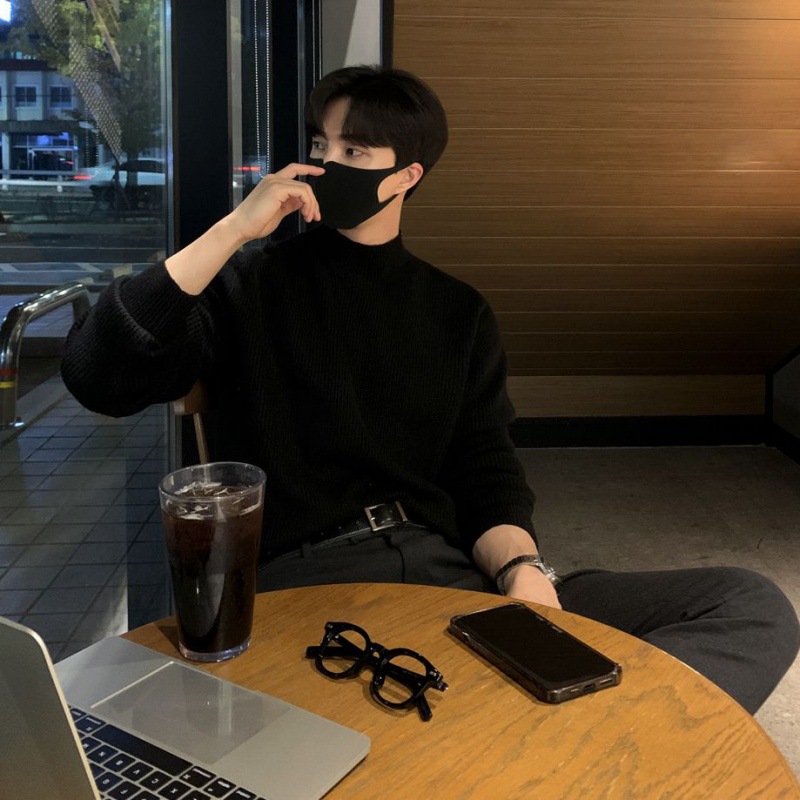 autumn and winter half turtleneck sweater for men, Korean style trendy solid color sweater, mid-collar bottoming shirt, warm inner wear - Image 2