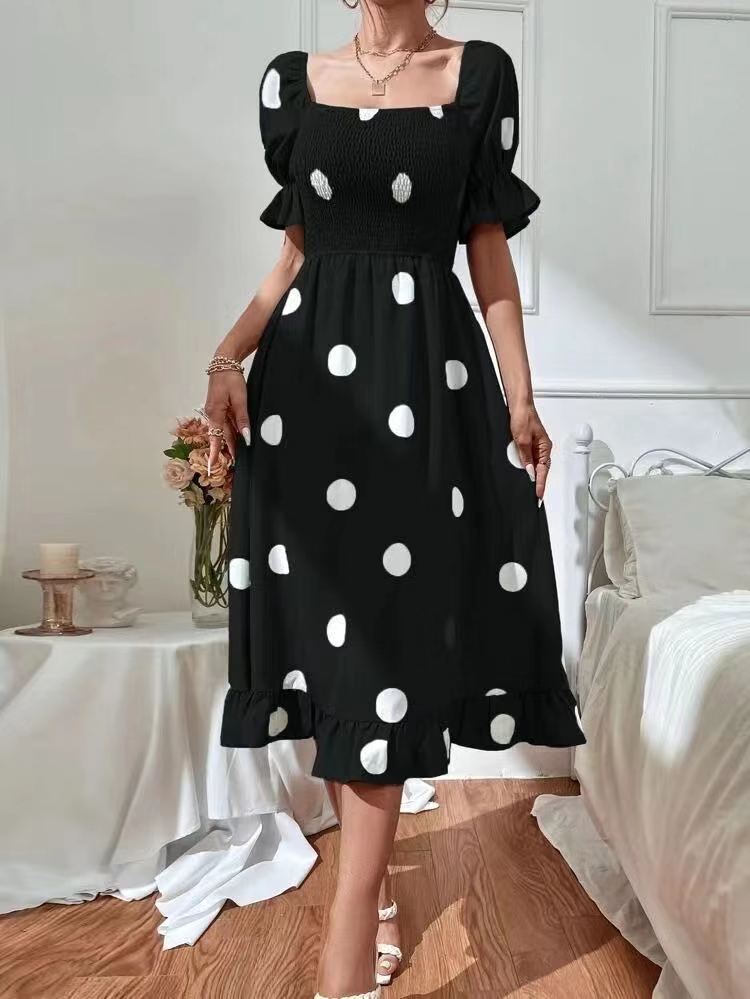 Model real shot AliExpress Amazon cross-border summer new polka dot temperament fashion short-sleeved ruffle dress - Image 7