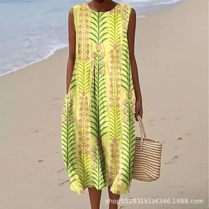 2025 European and American spring and summer new sleeveless casual printed temperament long dress slim small fresh casual dress - Image 6