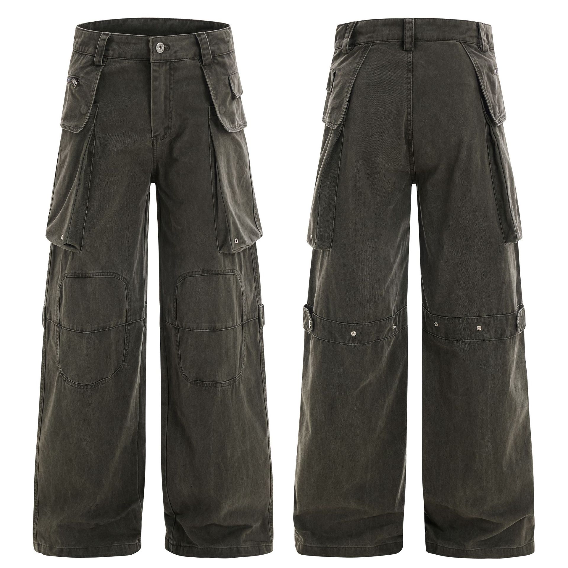 OREETA American retro cleanfit simple high-end overalls men and women street hip-hop distressed casual pants - Image 6