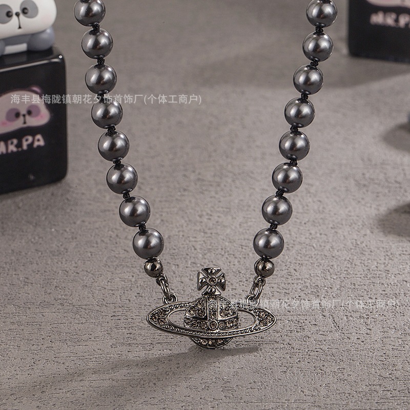 Classic Vivienne Westwood Saturn Pearl Necklace, High-End Version, Full Diamond Inlay, Swarovski Glass Pearl Chain, Women's Style, Nana's Style - Image 21