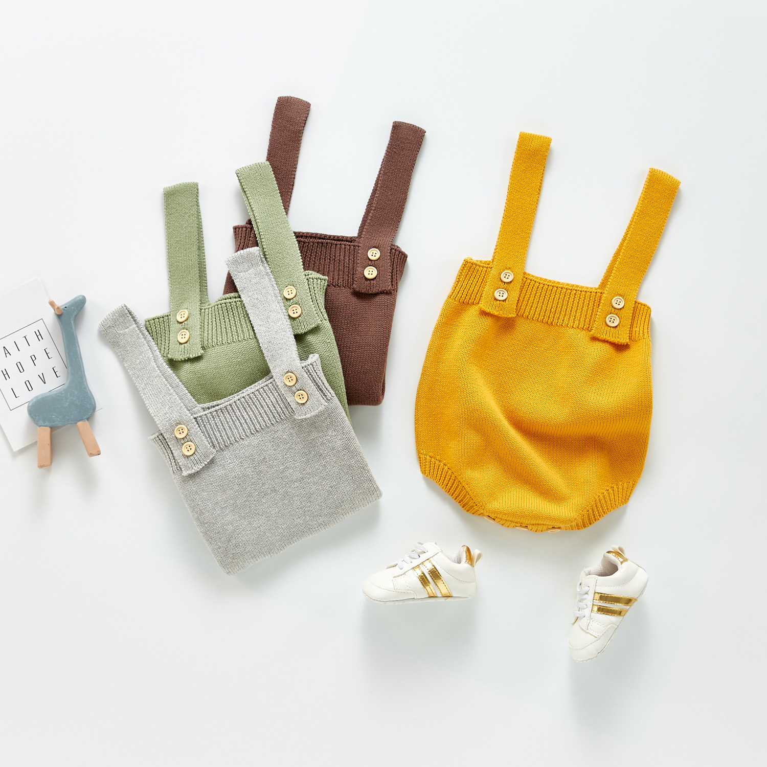 2023 autumn new baby and young children's suspender romper solid color foreign style knitted suspender jumpsuit with fart cover - Image 2