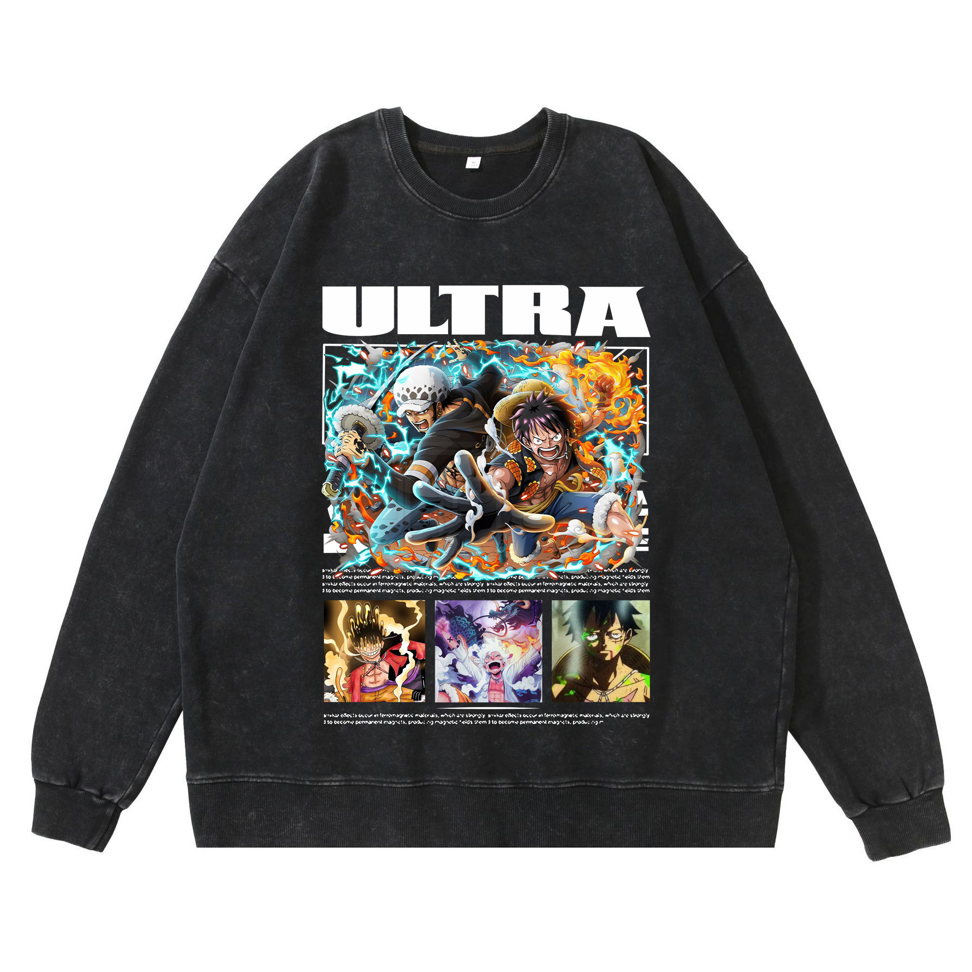 360g heavy washed retro sweatshirt street hip-hop anime American style pirate Luffy Zoro cotton autumn sweatshirt - Image 6