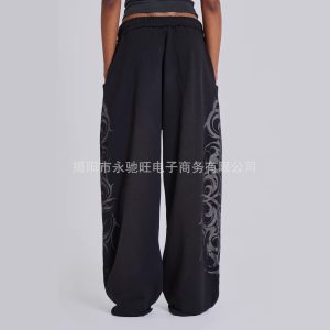 Cross-border foreign trade retro American street style trendy printed casual pants for men and women, loose wide-leg straight leg casual trousers