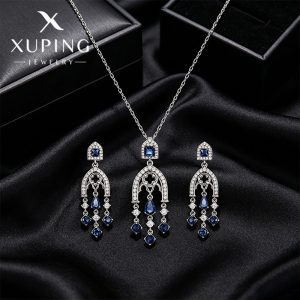 Xuping Gemstone Series Niche Earring and Necklace Set: Fashionable, Light Luxury, Teardrop Tassel, Elegant Court Style Earrings for Women