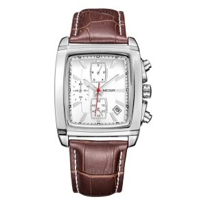 MEGIR square cross-border explosion models wholesale luminous multifunctional sports business men's leather waterproof quartz watch