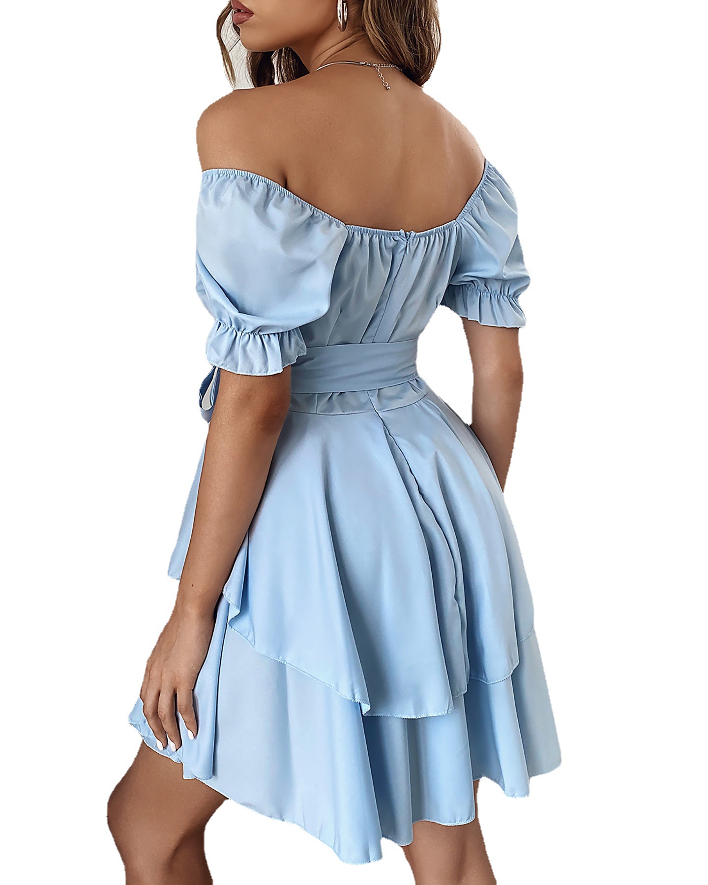 European and American women's clothing 2022 new women's clothing v-neck waist strap ruffles dress - Image 4