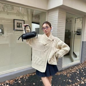 Korean style chunky knit irregular cable knit sweater, new autumn/winter style, relaxed design cable knit cardigan