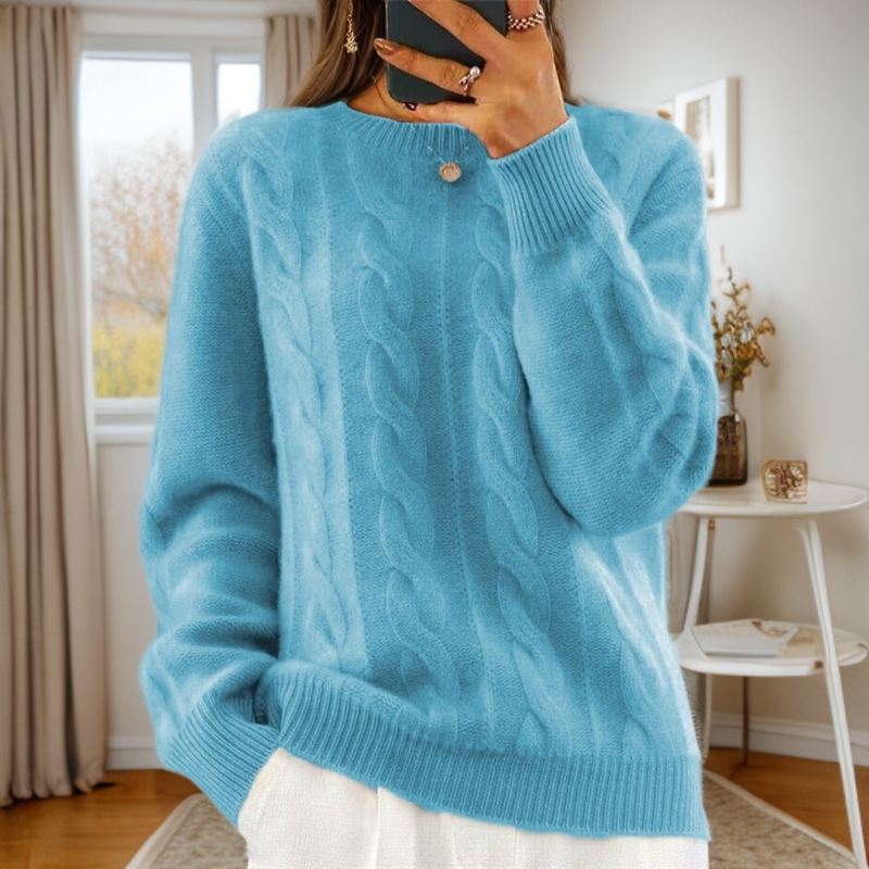 Foreign trade women's clothing 2024 autumn and winter new casual round neck solid color knitted sweater top retro twist pullover sweater for women - Image 5