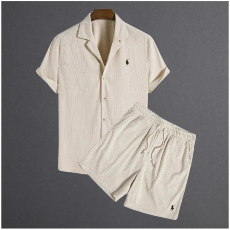 2024 Amazon TEMU hot-selling short-sleeved trendy black and white striped Hawaiian cross-border short-sleeved shirt men's suit - Image 4